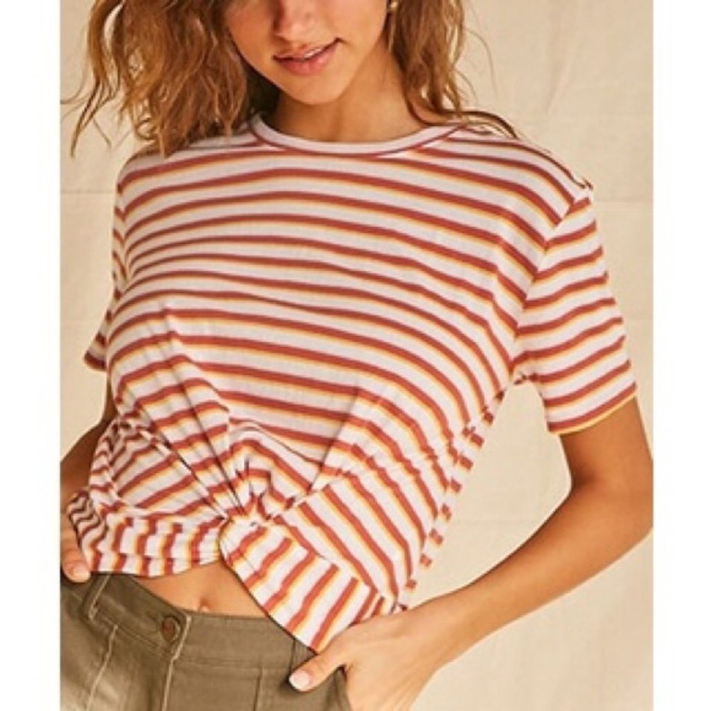 June & Hudson Cropped Top Twist Front Cotton Blend Striped Size XL NWT